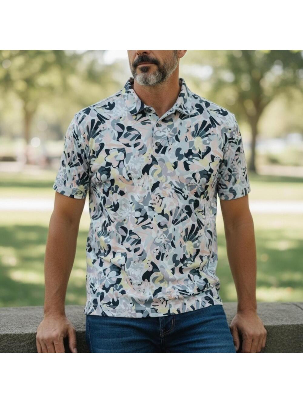 Bad Birdie Multicolor Floral Polo Shirt Men’s Size L